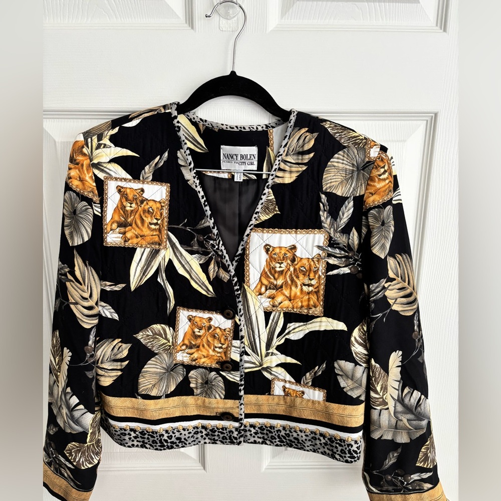 VTG NANCY BOLEN “CITY GIRL” LINE JUNGLE FOLIAGE PRINT LIONS & LEOPARDS SZ 10 - Picture 3 of 13